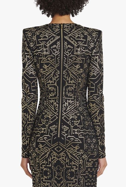 Long black and gold embroidered dress - 8