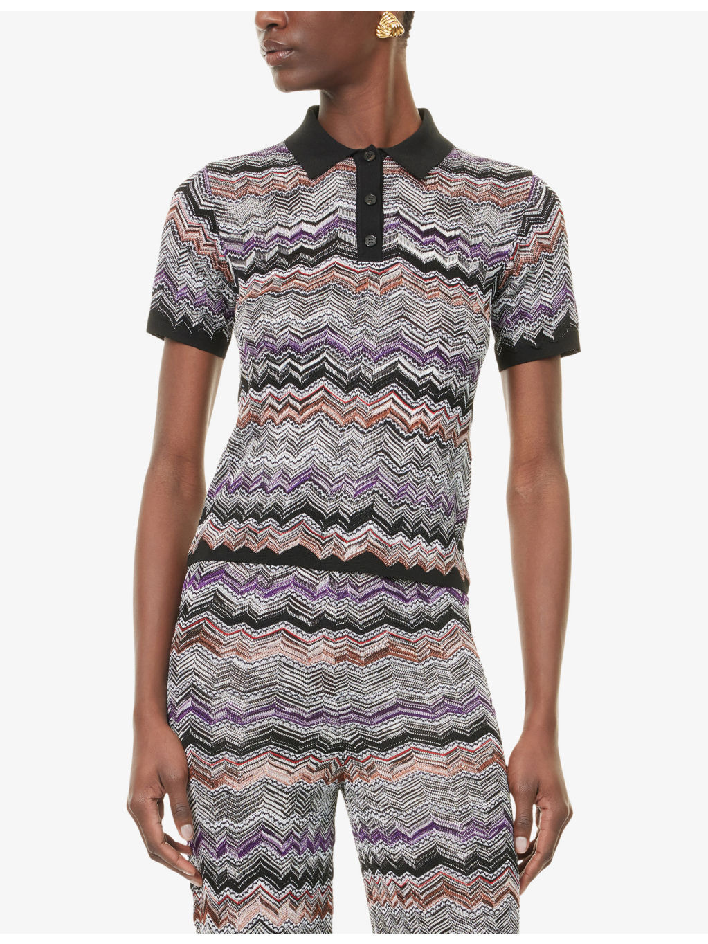 Chevron-Knit Short Sleeve Polo Shirt - 3