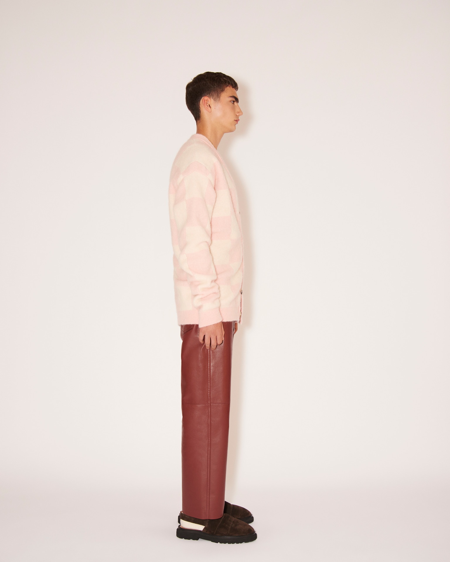 LAITH - Brushed Alpaca checkered cardigan - Creme&Pink - 3