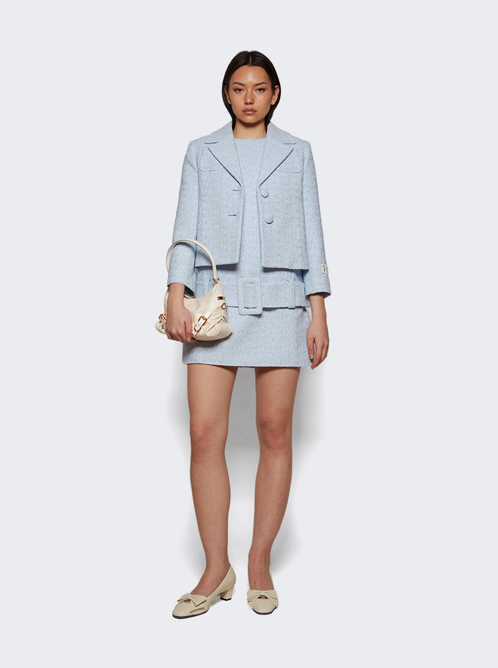 Belted Mini Dress In Lightweight Organic Cotton Tweed Skylight Blue - 5