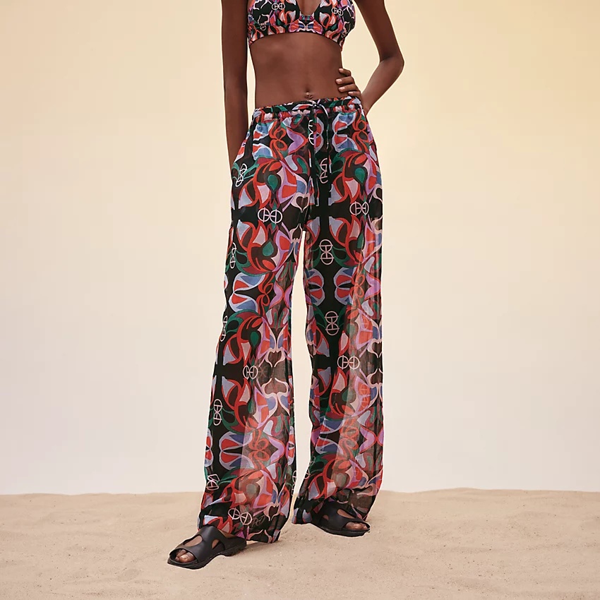 "Fleurs Miroir H Rond" beach pants - 2