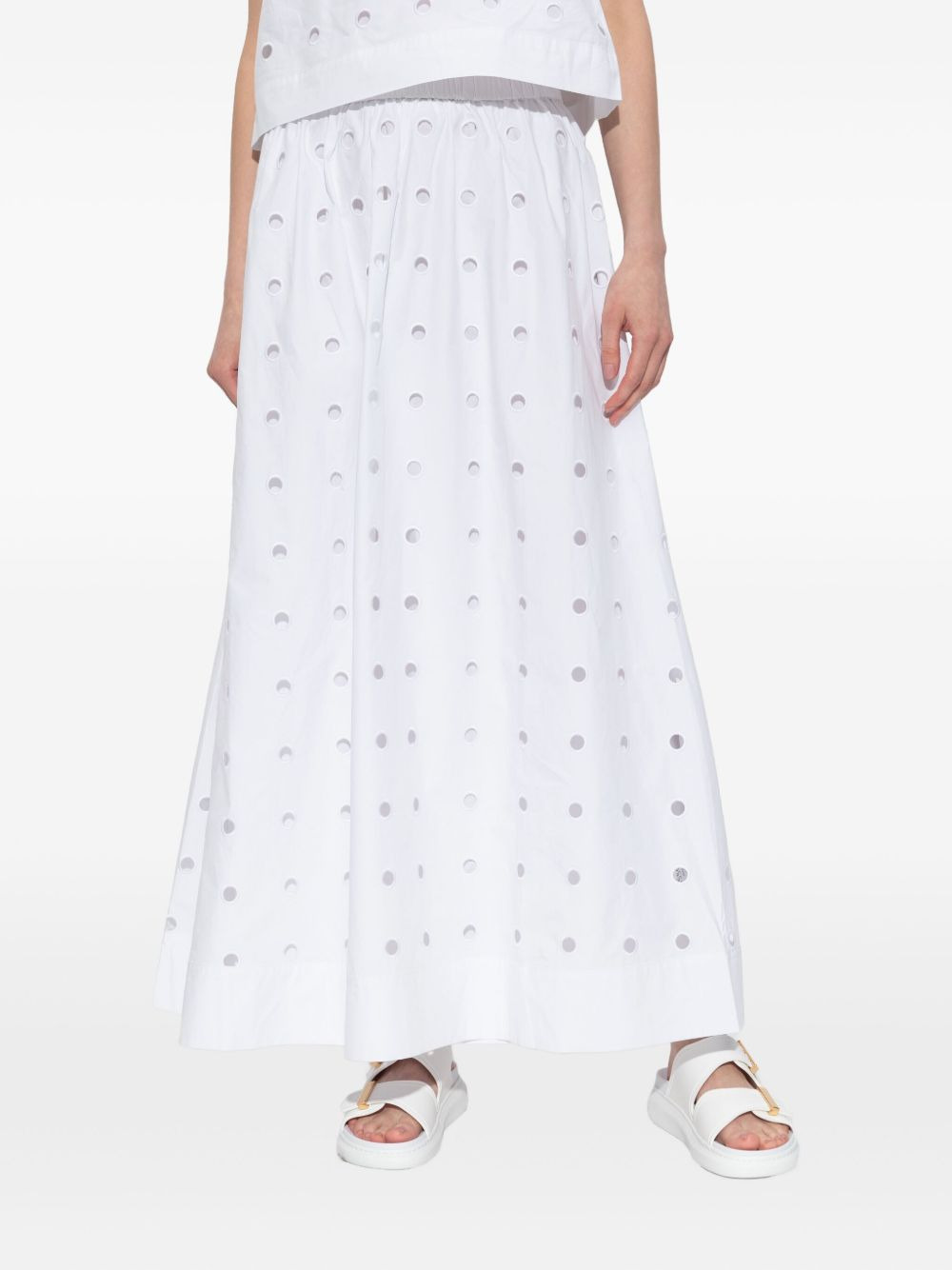 open-cut dots midi A-line skirt - 3