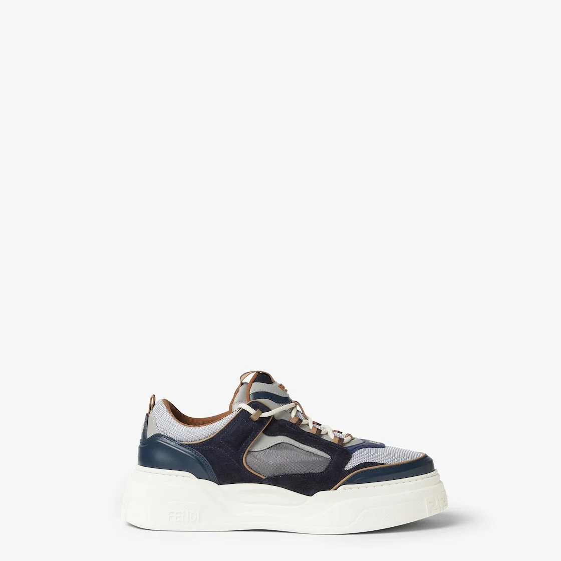 Fendi Force sneakers gray technical fabric and dark blue suede low-tops - 1