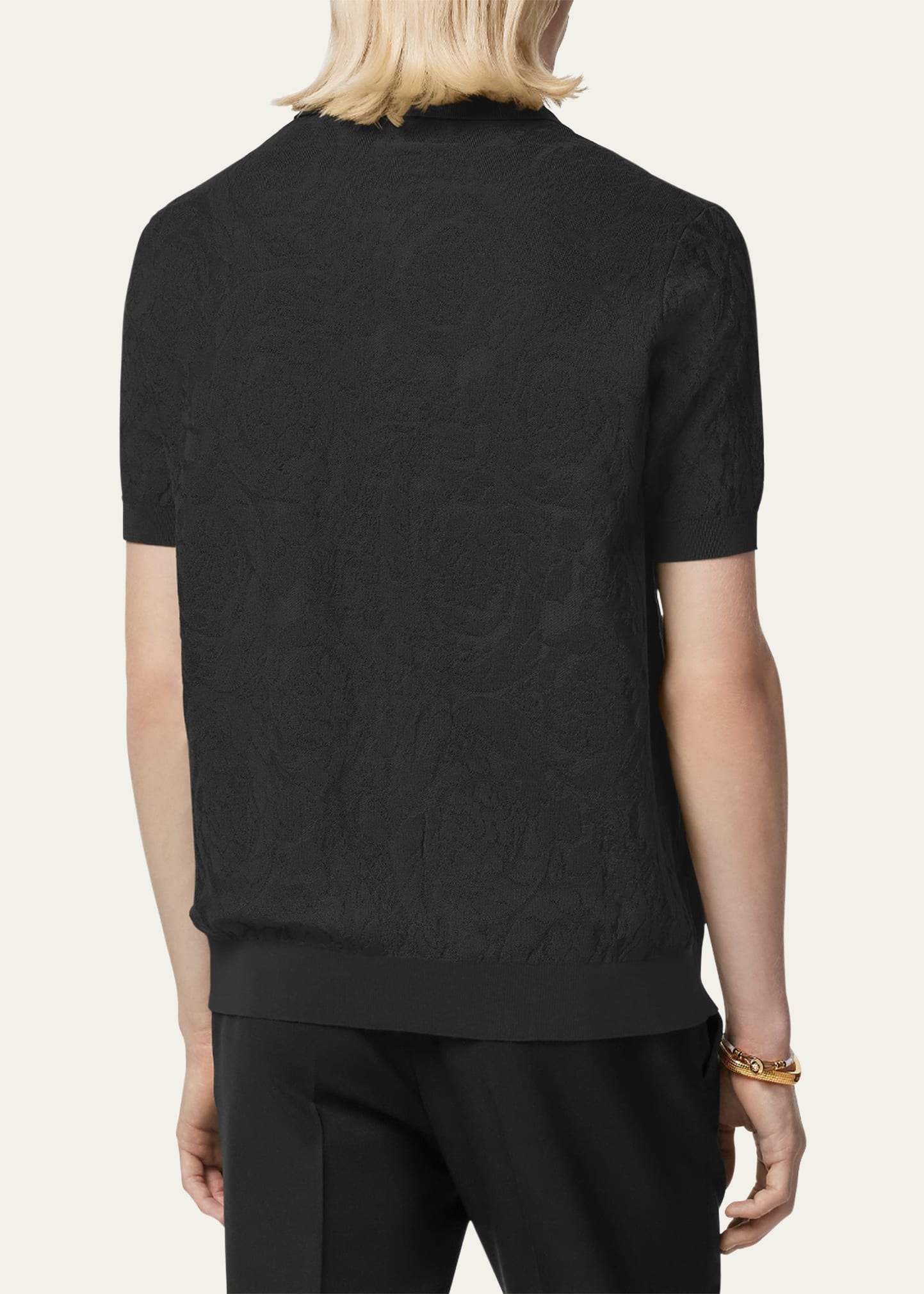 Men's Tonal Barocco Knit Polo Shirt - 3