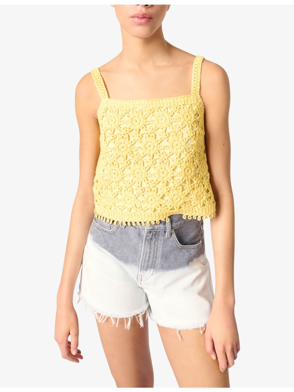 Square-Neck Sunburst-Pattern Cotton-Crochet Top - 5