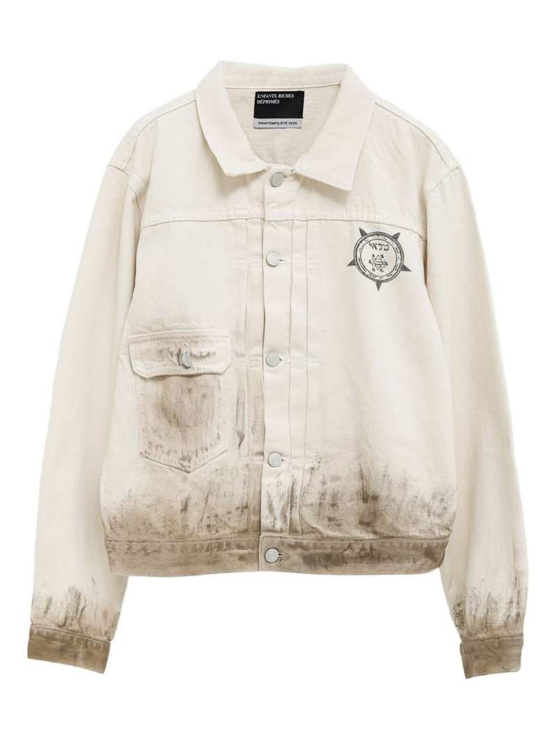 Type VIII graphic-print distressed denim jacket 1