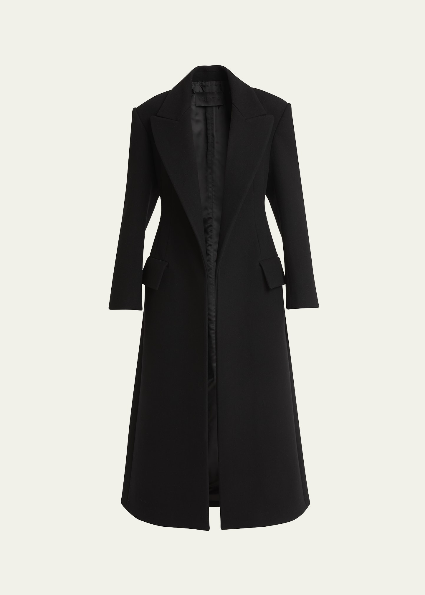 Wide Lapel Long Wool Overcoat - 1