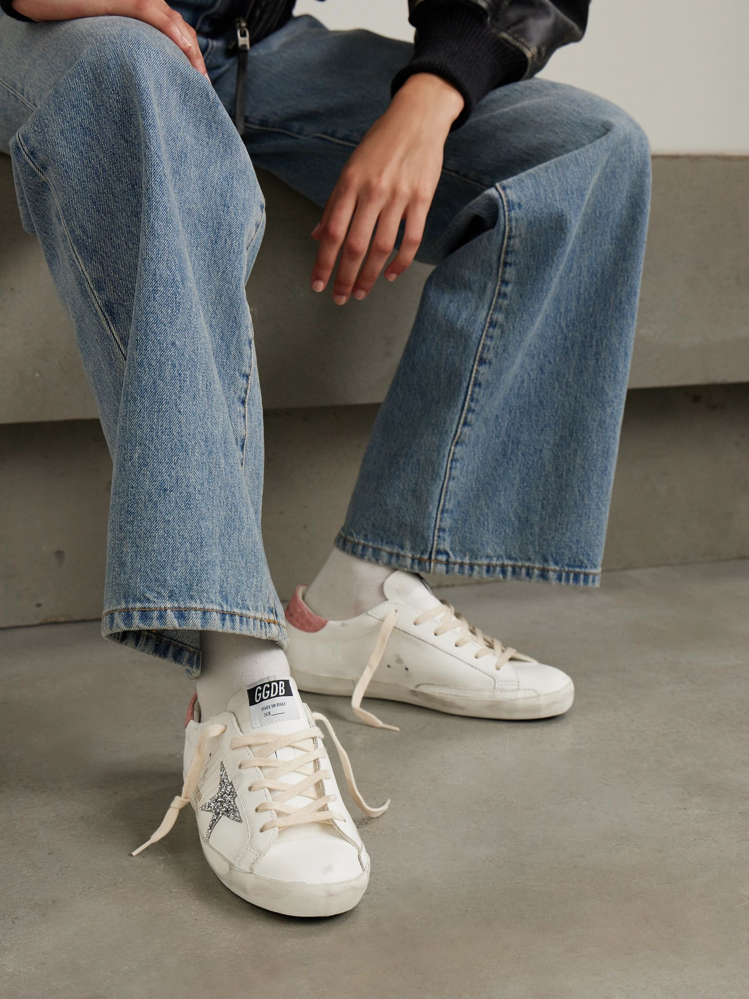 Super-Star distressed glittered leather sneakers White - 2