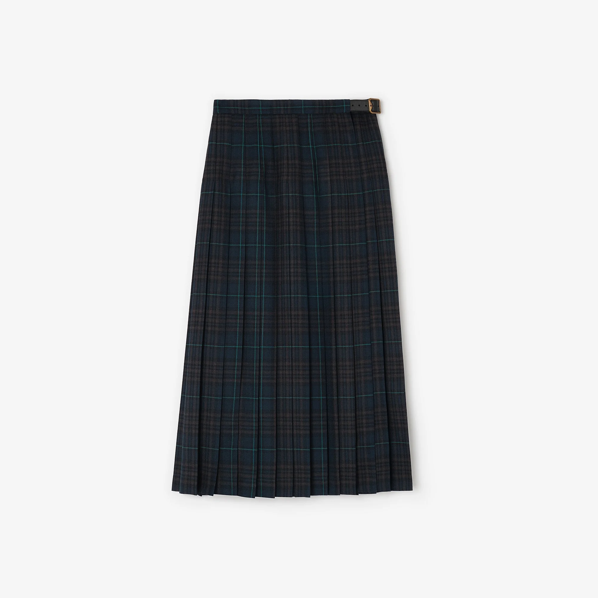Pleated Check Wool Blend Skirt - 1