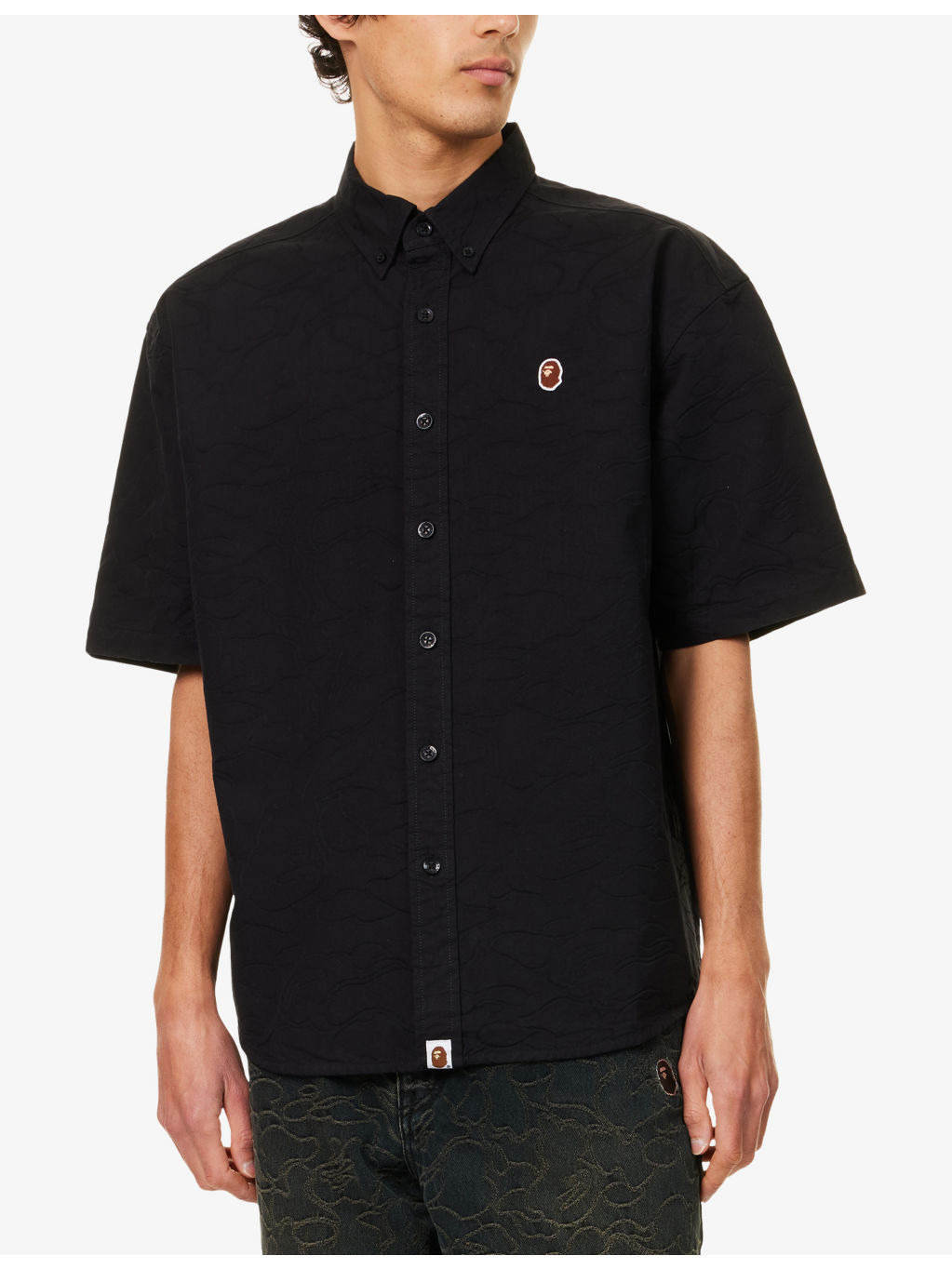 One Point Ape Head Jacquard Cotton Oxford Shirt - 3