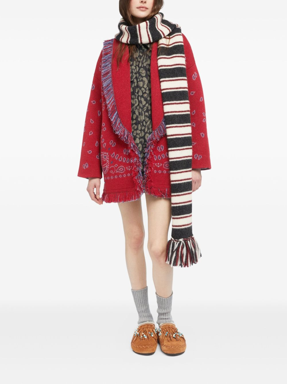 bandana-jacquard fringe cardigan - 2