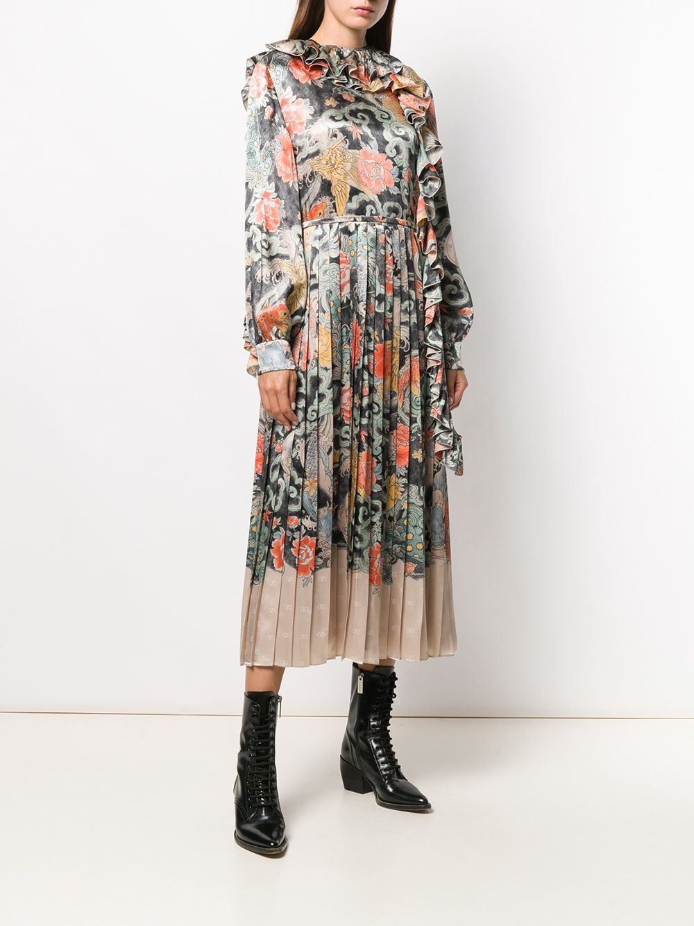 oriental print satin dress - 4