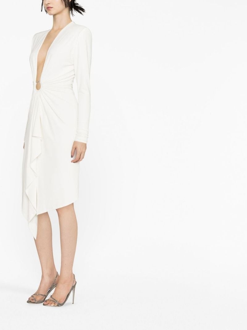 asymmetric-hem plunging midi dress - 3