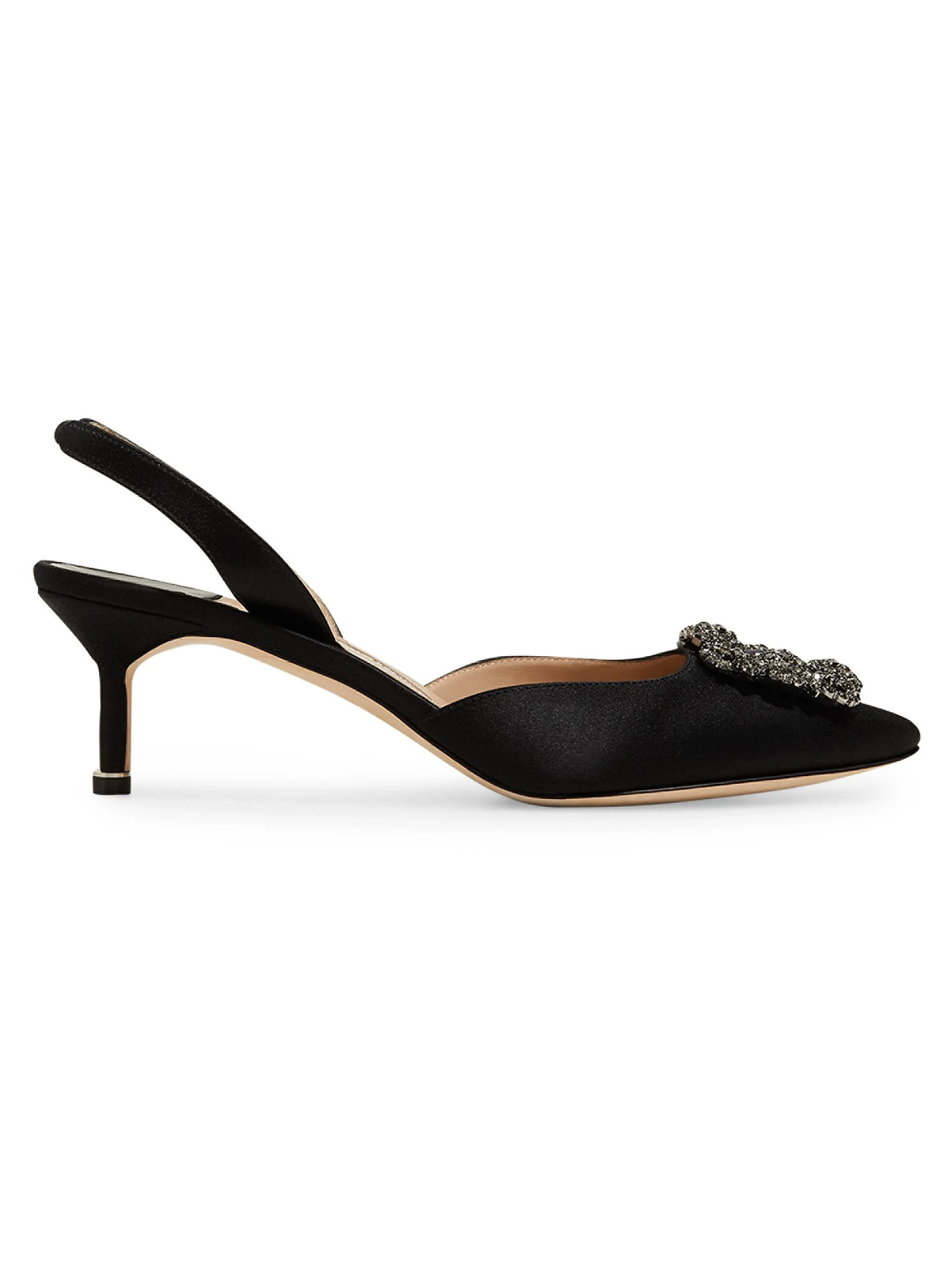 Women's Hangisli 50MM Jewel Buckle Satin Pumps - Black - 1