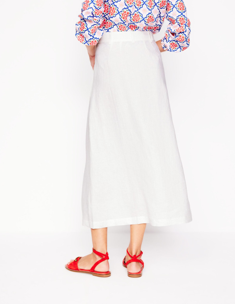 Thomasina Linen Midi Skirt-White 4