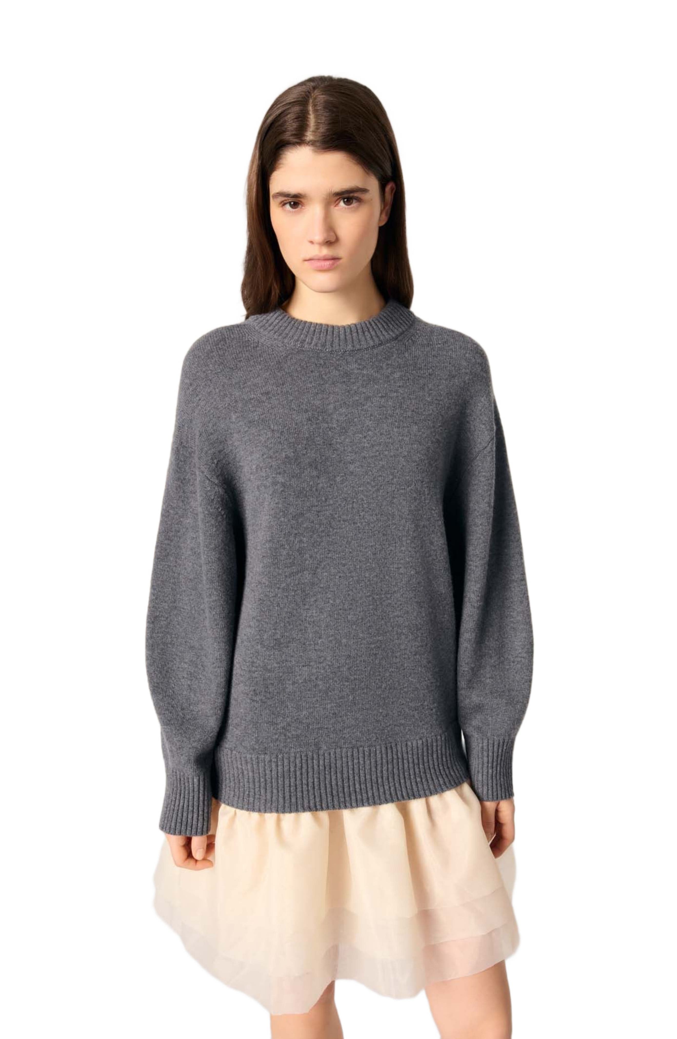 maje Wool and organza dual-fabric dress in Gray /Ecru at Nordstrom - 2