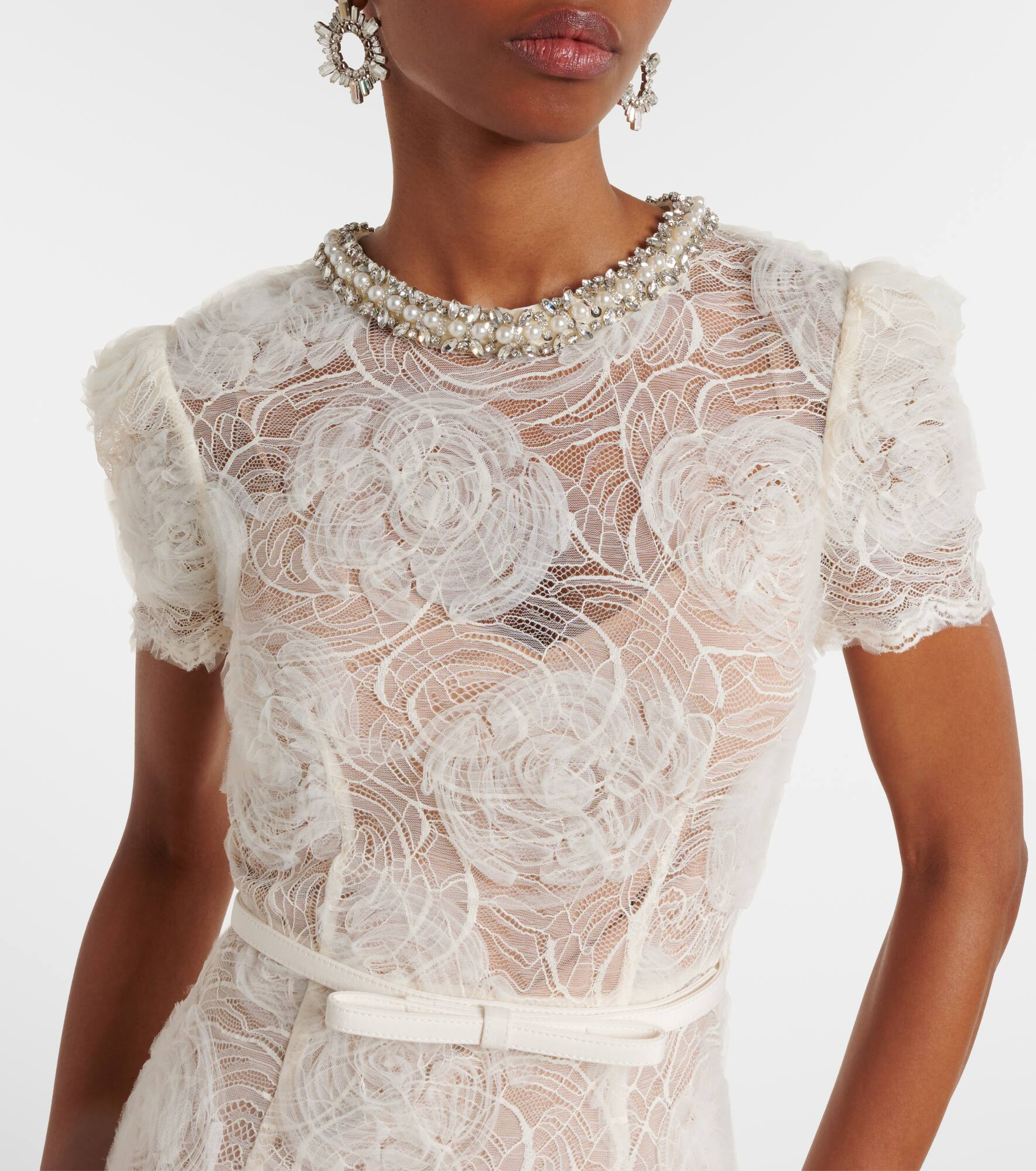 Semi-sheer lace midi dress - 4