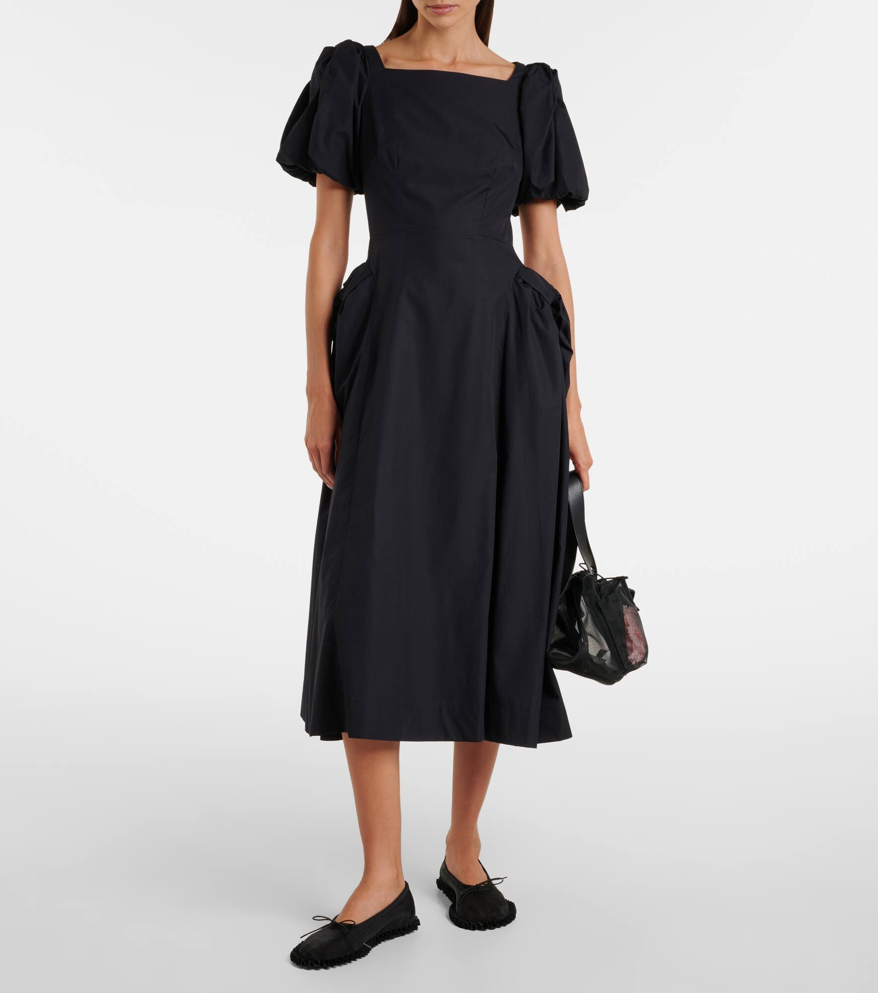 Puff-sleeve cotton poplin midi dress - 2