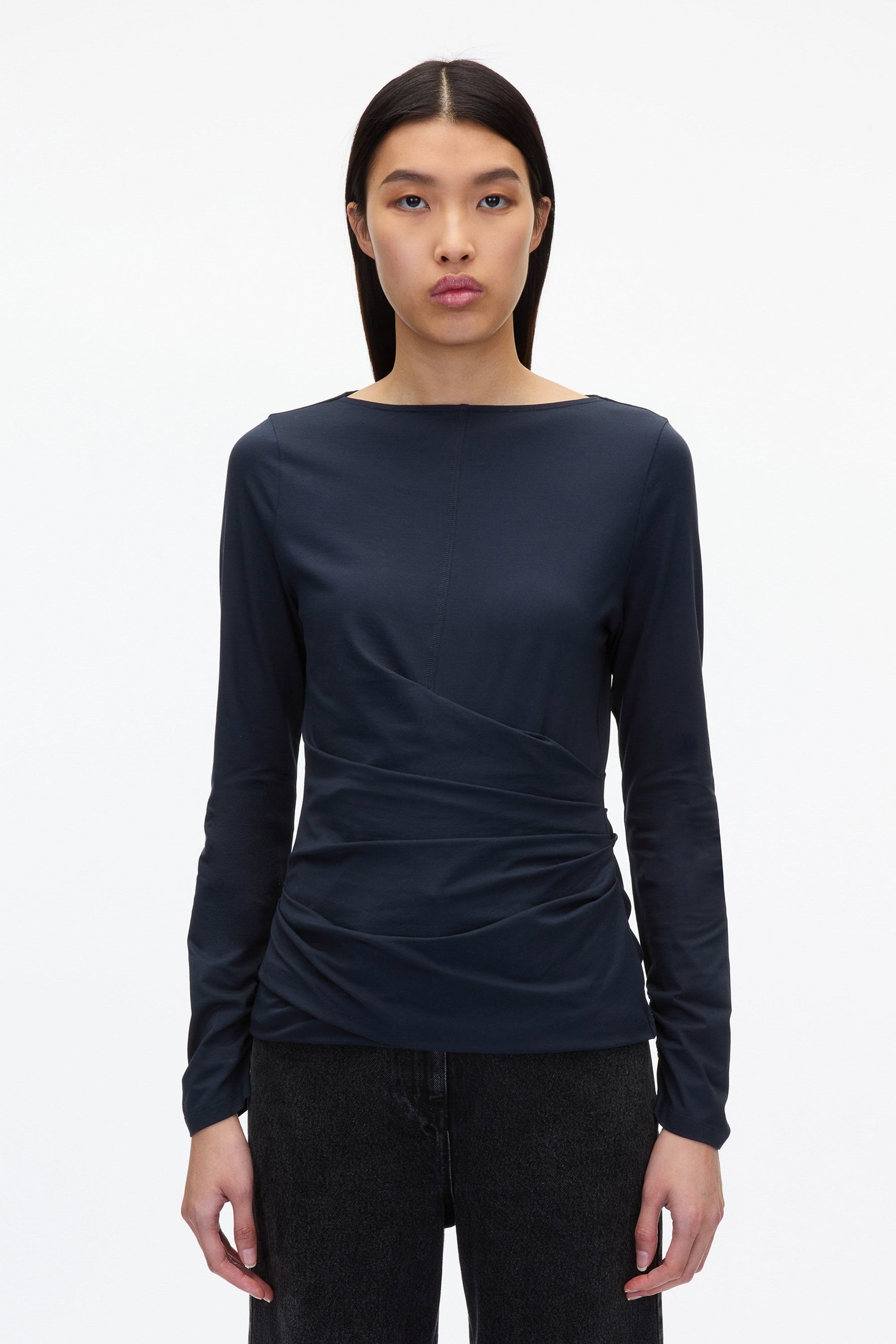 Draped Boatneck Long Sleeve Tee - 1