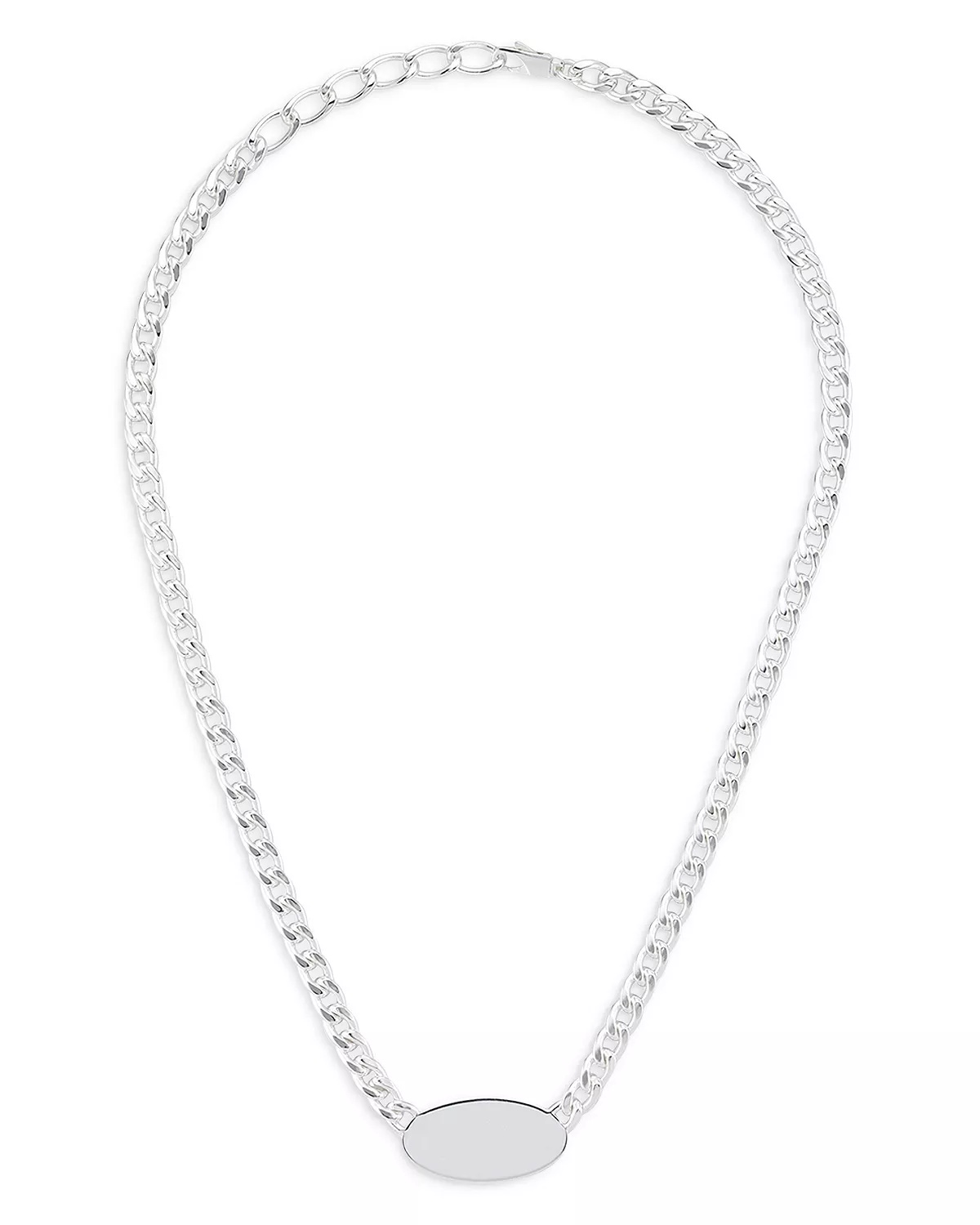 Sterling Silver Trademark Black Enamel Oval Pendant Necklace, 15-17" - 3