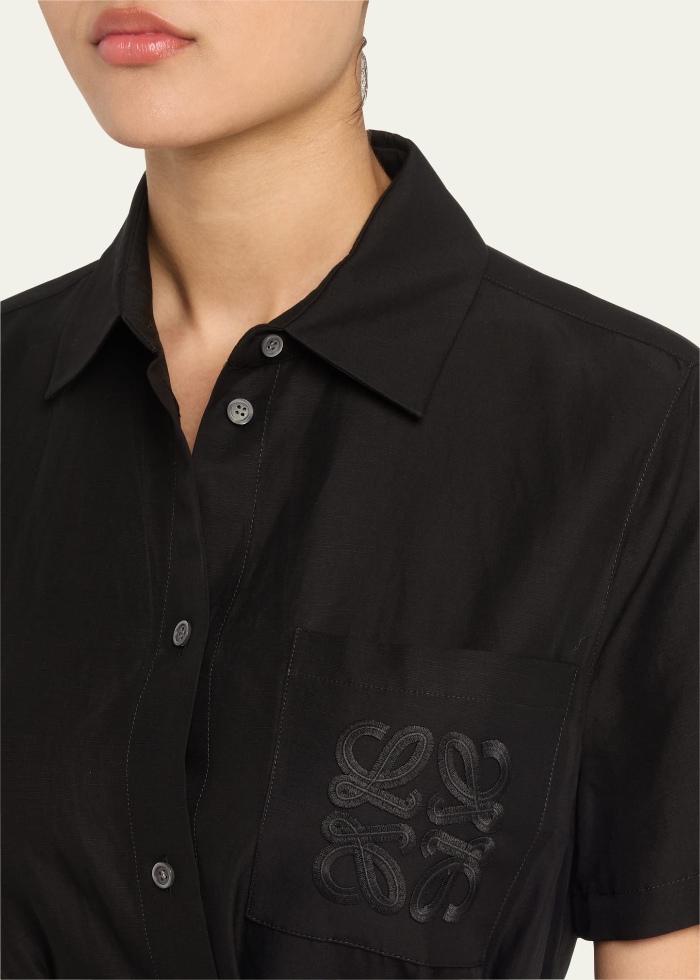 Anagram Pocket Short-Sleeve Belted Mini Shirtdress - 5