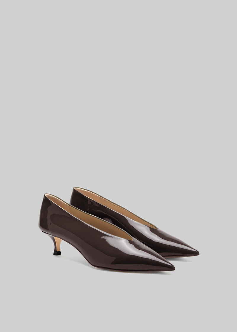 Le Monde Beryl Babouche Kitten Heels Vernice Leather - Plum 3
