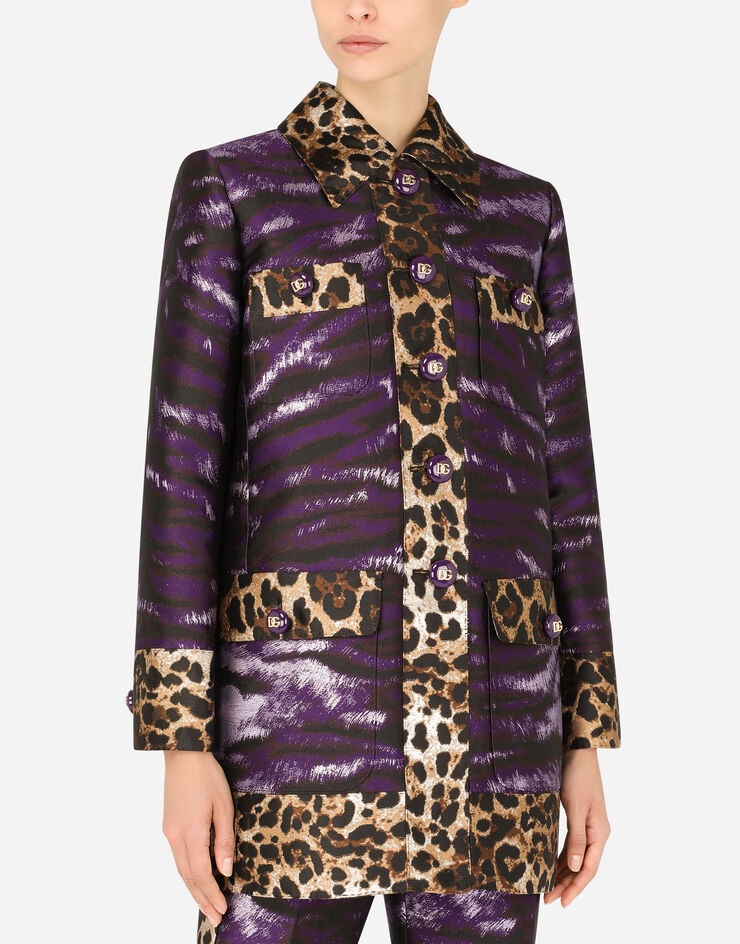 Lamé jacquard jacket with tiger print - 4