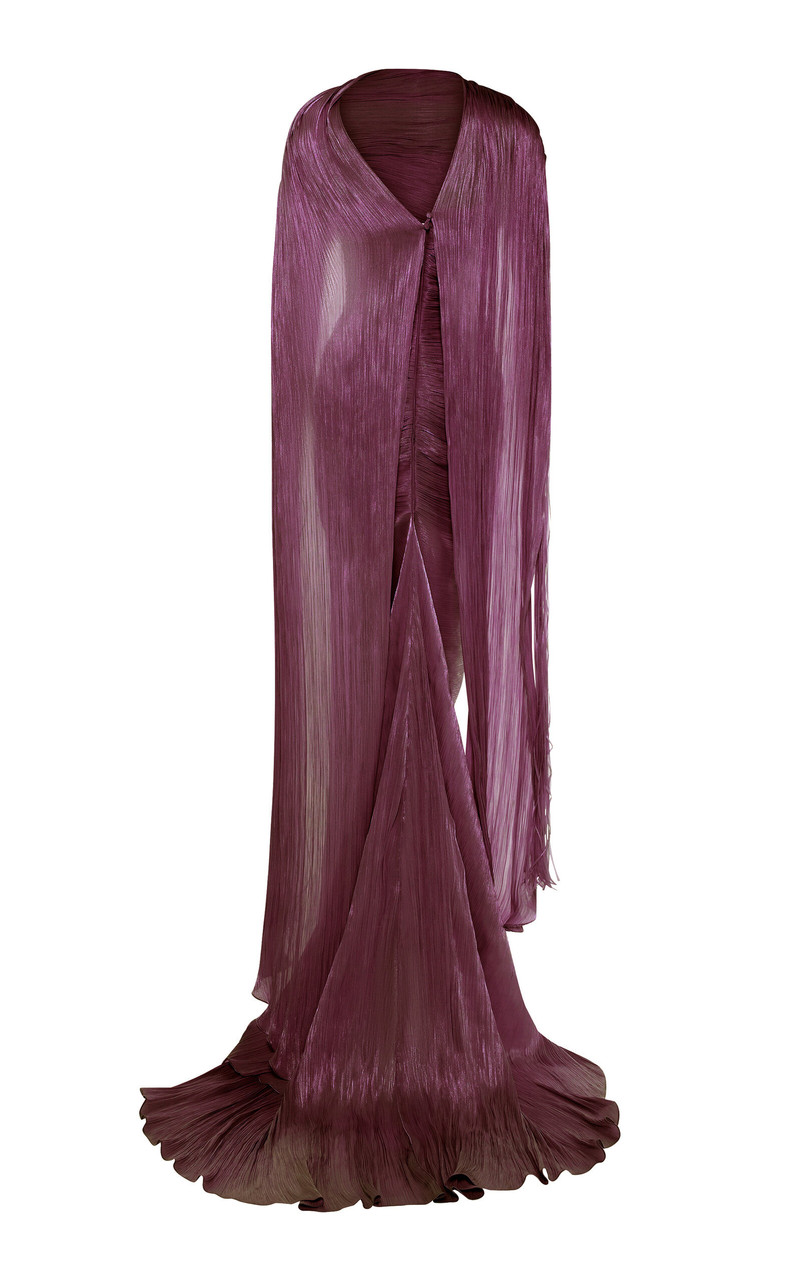 MARMAR HALIM Gathered Capelet Detailed Gown burgundy outlook