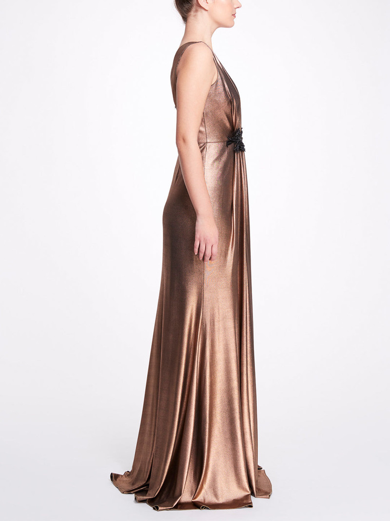 Marchesa METALLIC V-NECK GOWN outlook
