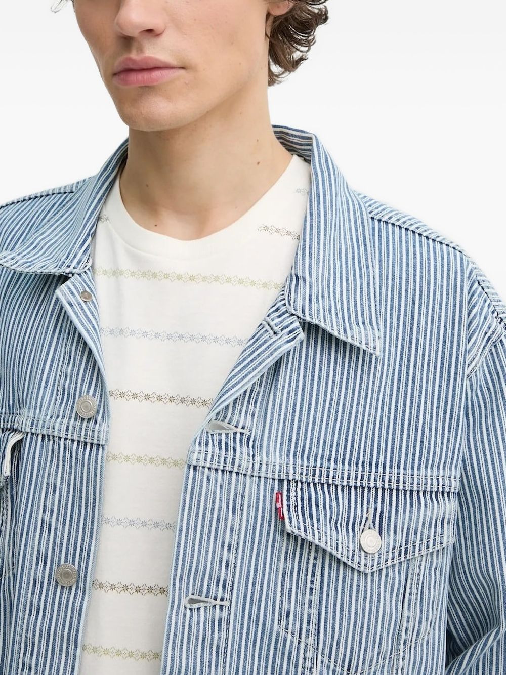 striped denim jacket - 3