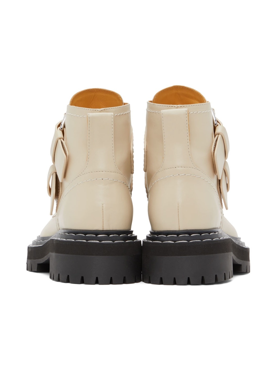 Beige Lug Sole Buckle Boots - 2