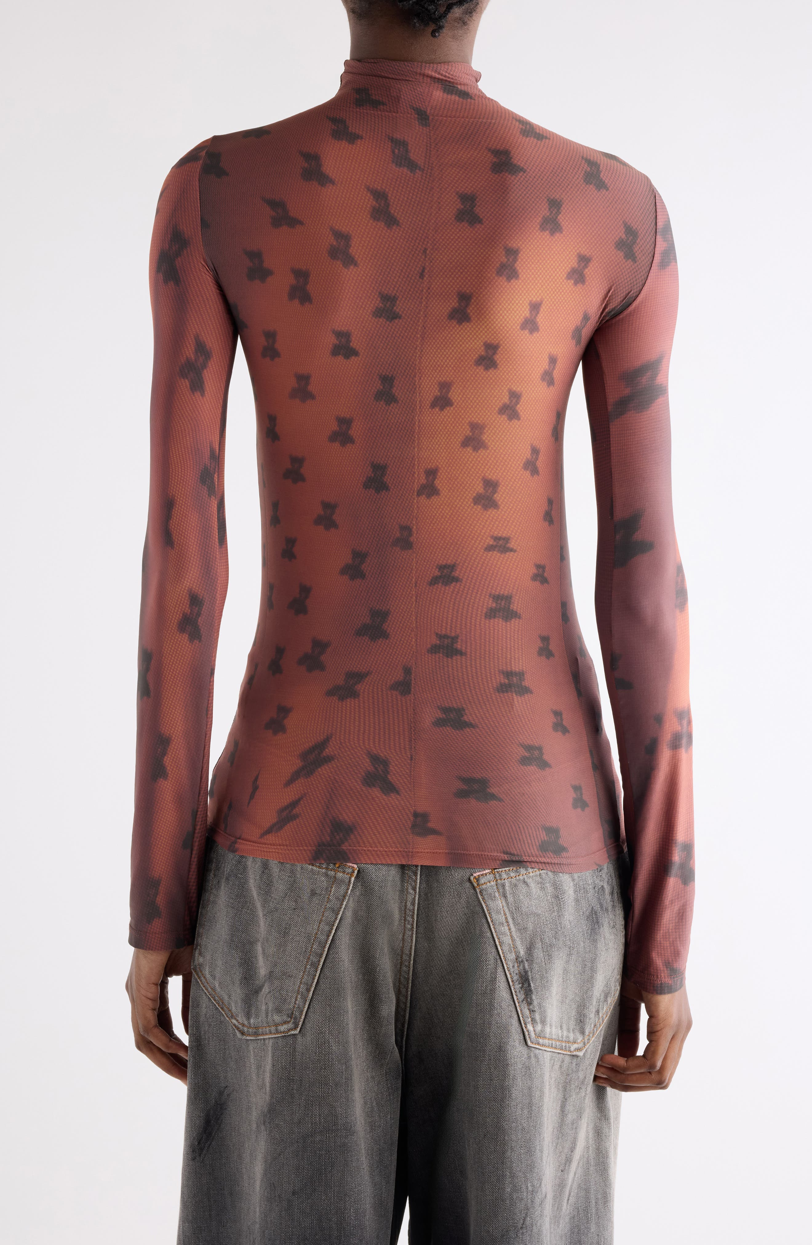 Acne Studios Edenise Teddy Print Long Sleeve Mesh Top in Rust Brown at Nordstrom - 3