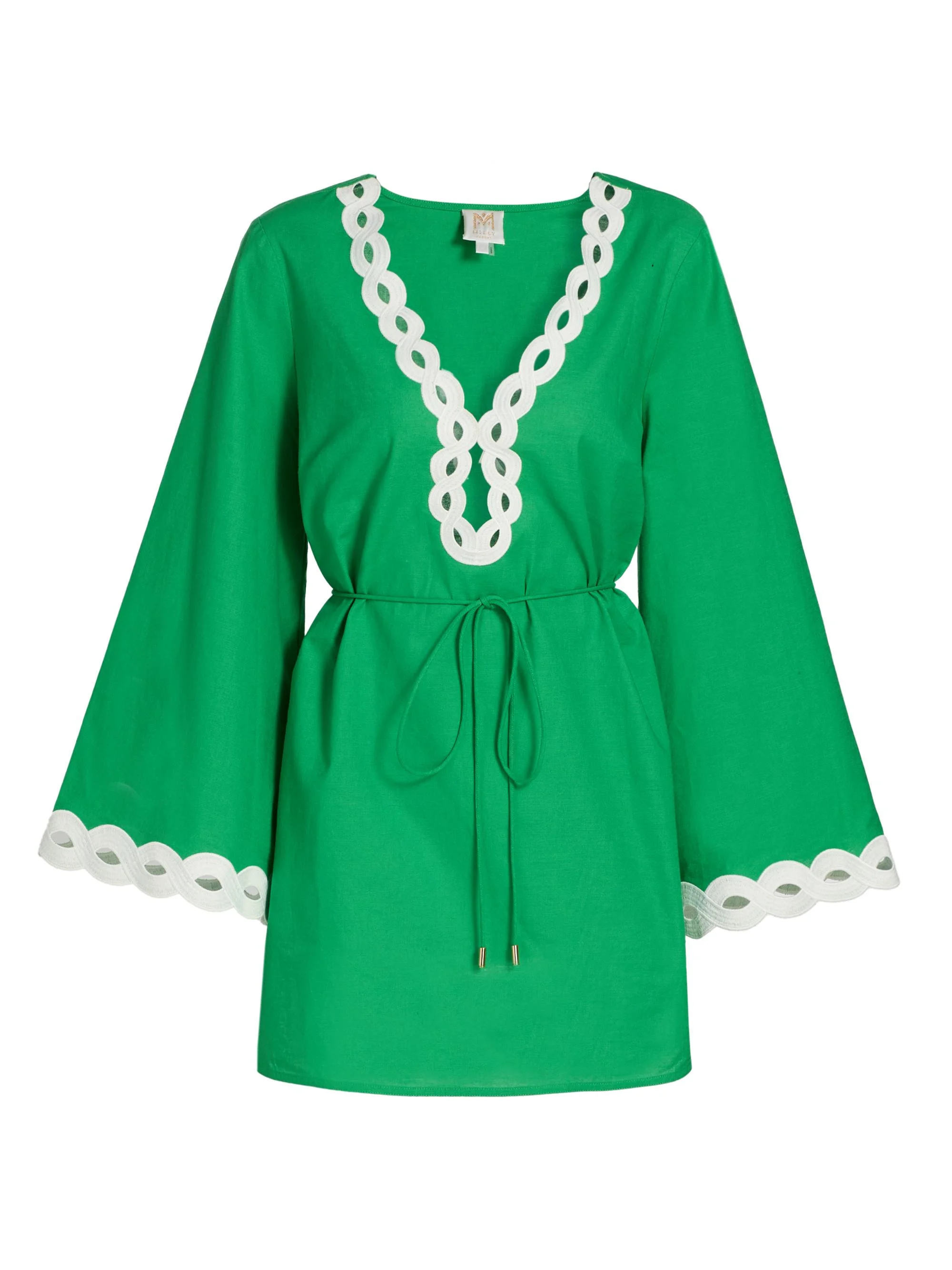 Women's Embroidered Cotton-Blend Cover-Up Minidress - Green - 1