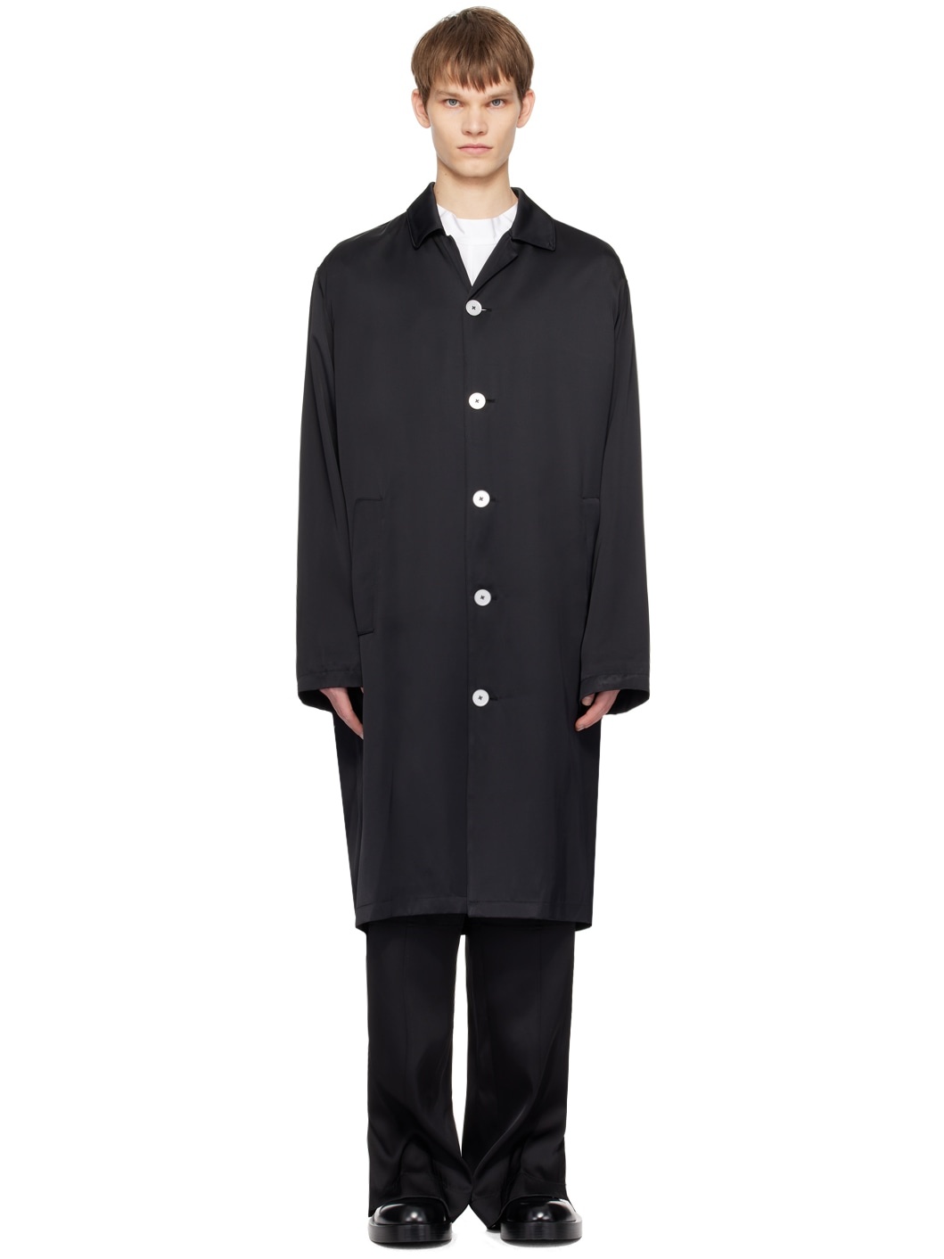 Black Single-Breasted Coat - 1
