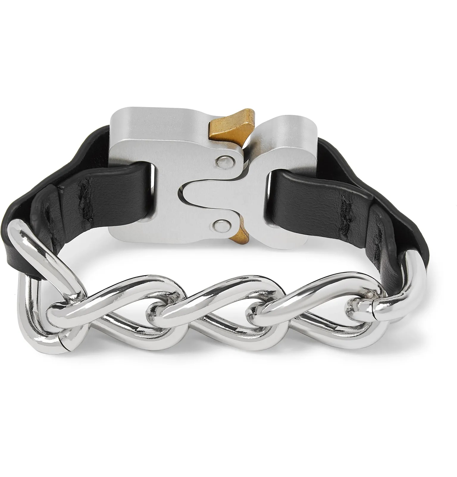 Buckle-Detailed Silver-Tone and Leather Bracelet - 2