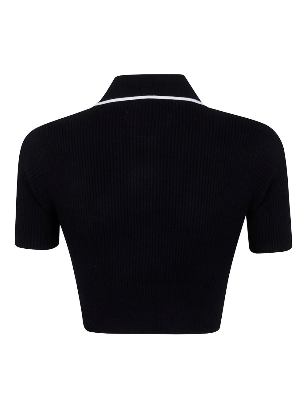 embroidered ribbed-knit polo top - 2