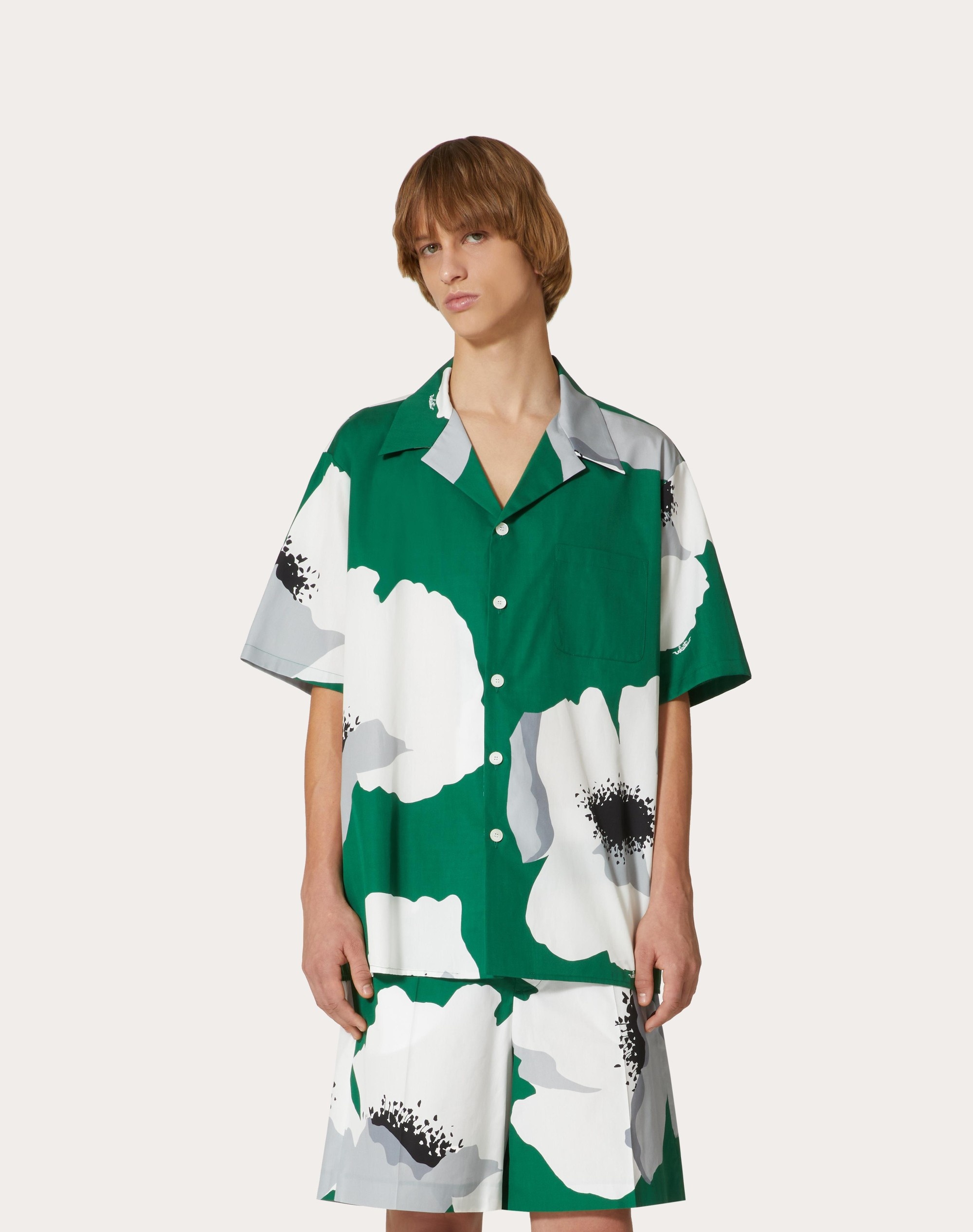 COTTON POPLIN BOWLING SHIRT WITH VALENTINO FLOWER PORTRAIT PRINT - 3