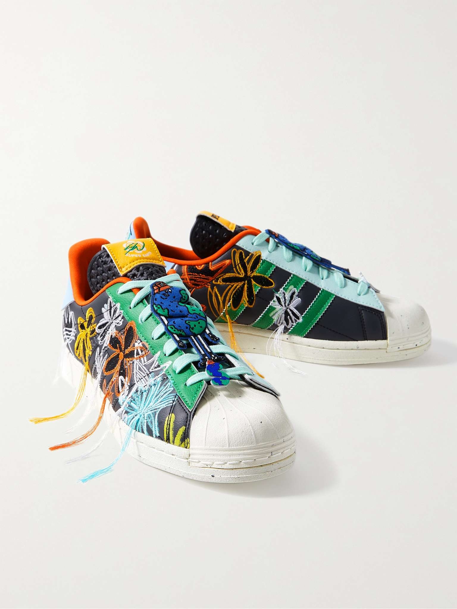 adidas Sean Wotherspoon SUPEREARTH Superstar Embroidered Faux Leather Sneakers REVERSIBLE