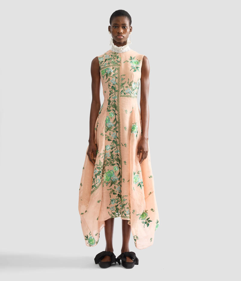 EMBROIDERED ORGANZA DRAPED MIDI DRESS 5