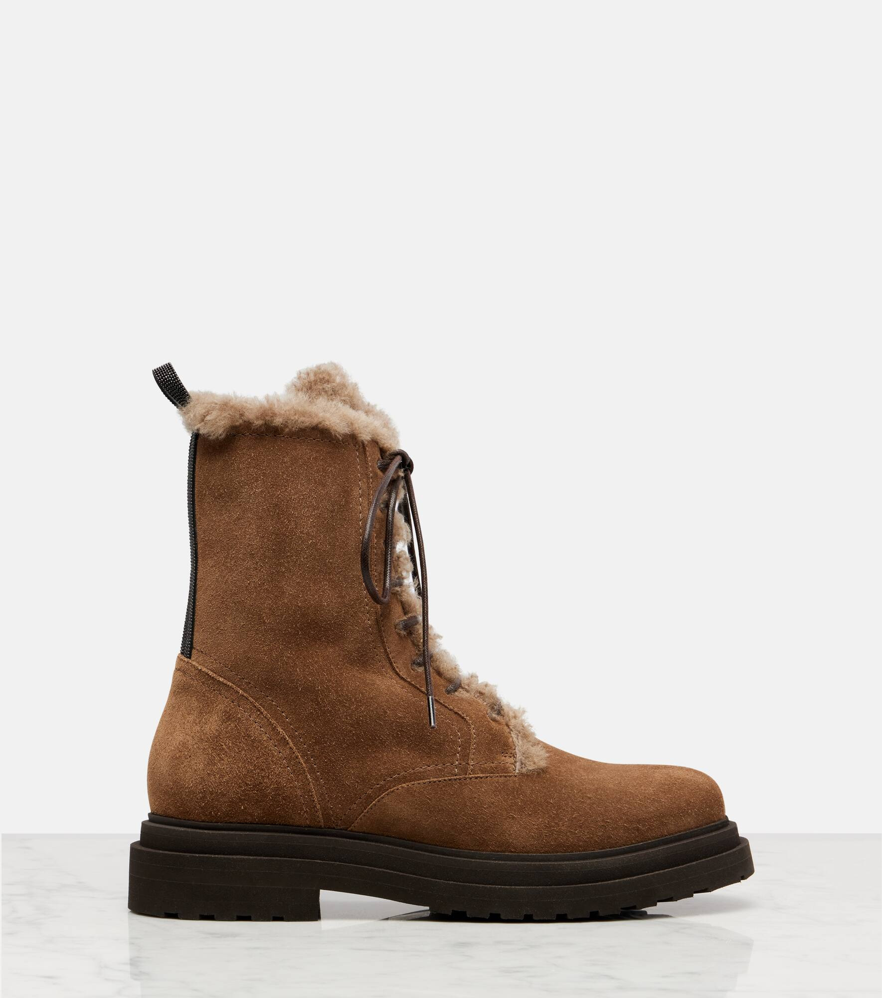 Monili shearling-lined suede combat boots - 4