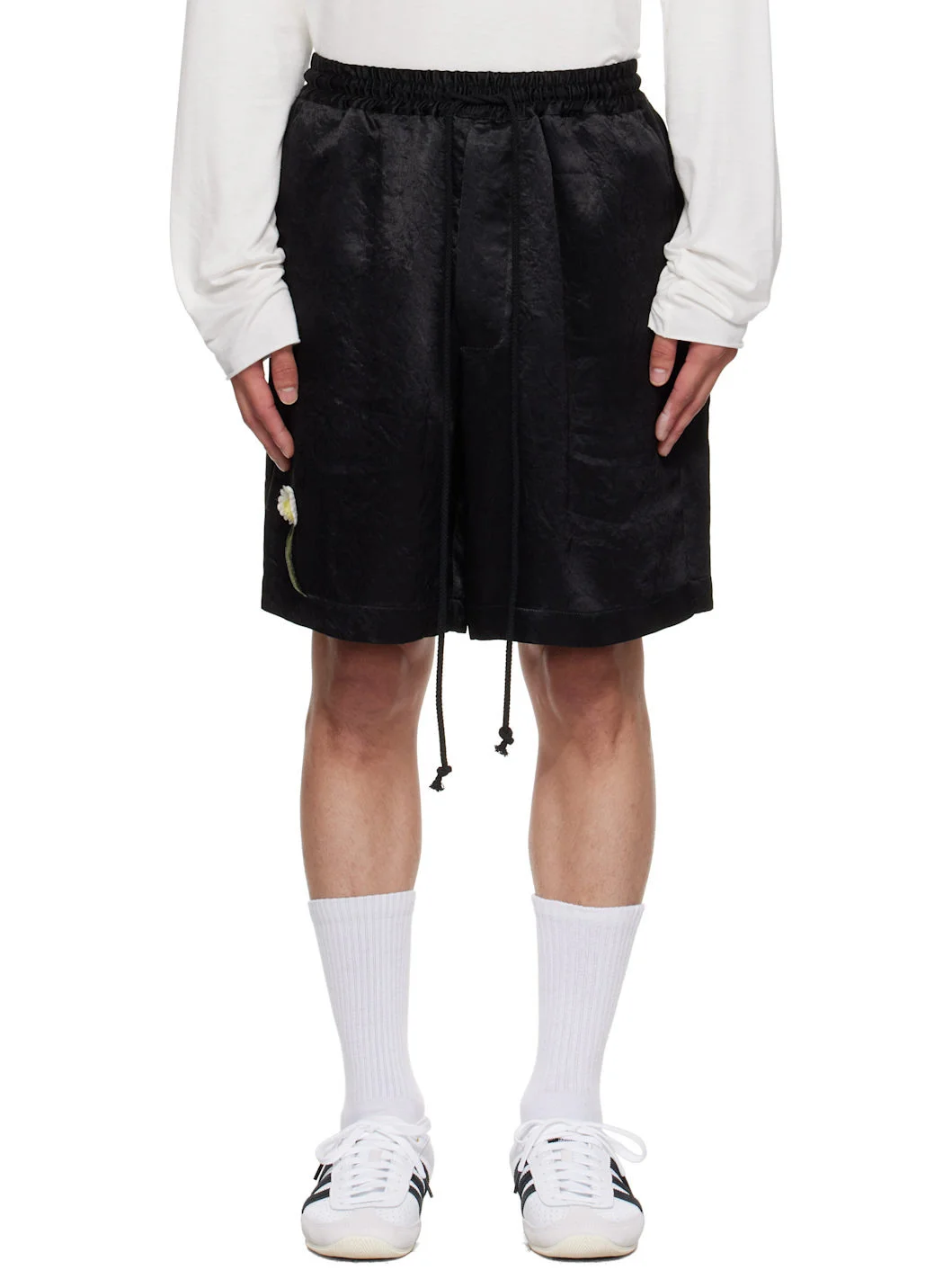 Black Flower Elasticized Shorts - 1