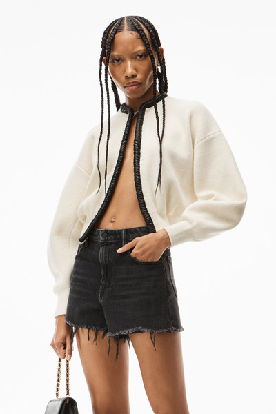 Alexander Wang RUCHED LEATHER TRIM CARDIGAN IN WOOL outlook