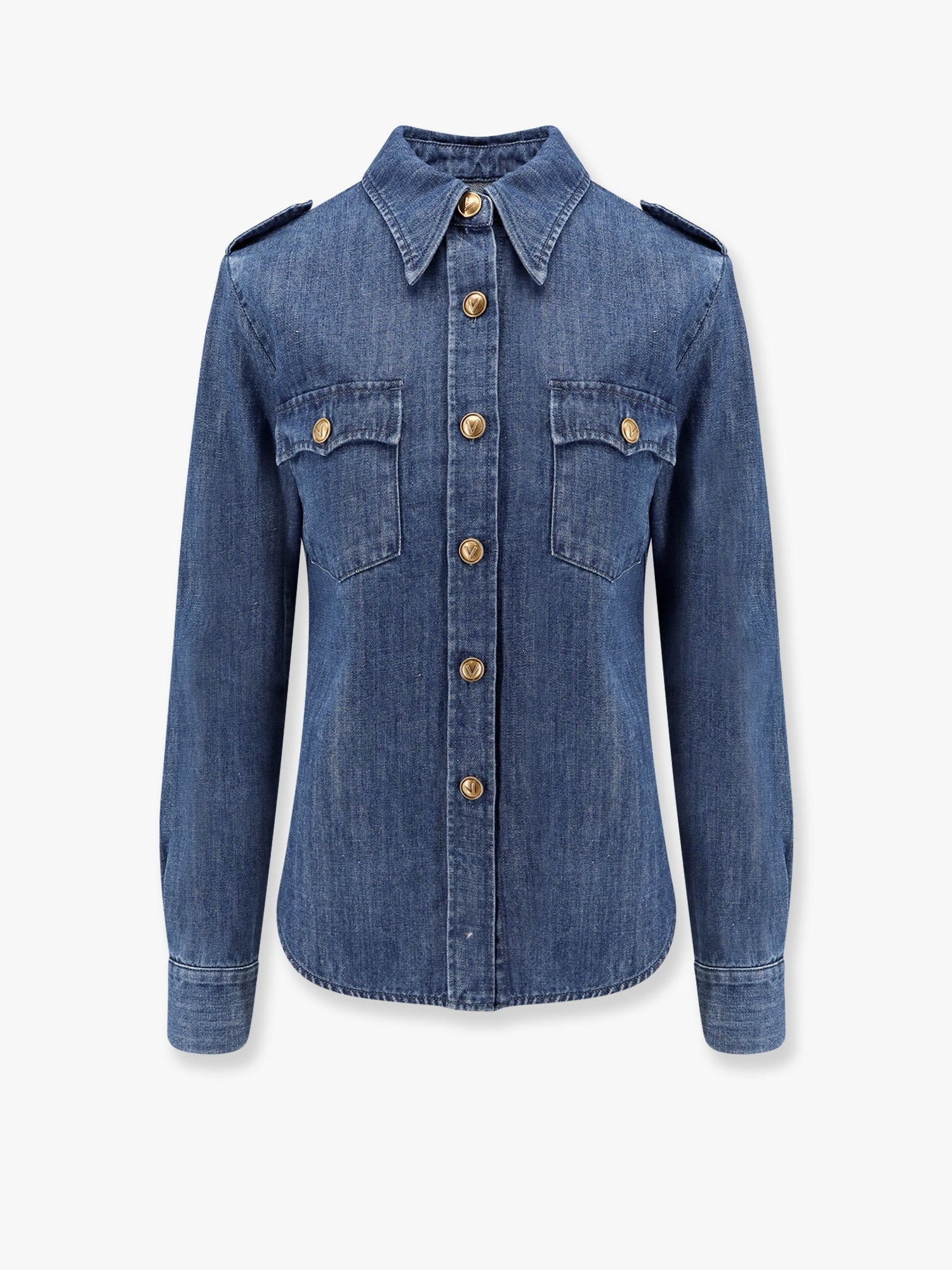 Denim Shirt With Vlogo Buttons - 1