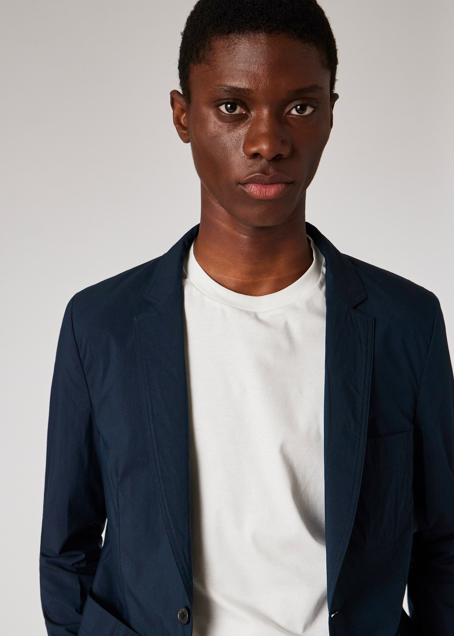 Navy Blue Cotton-Blend Two Button Blazer - 8