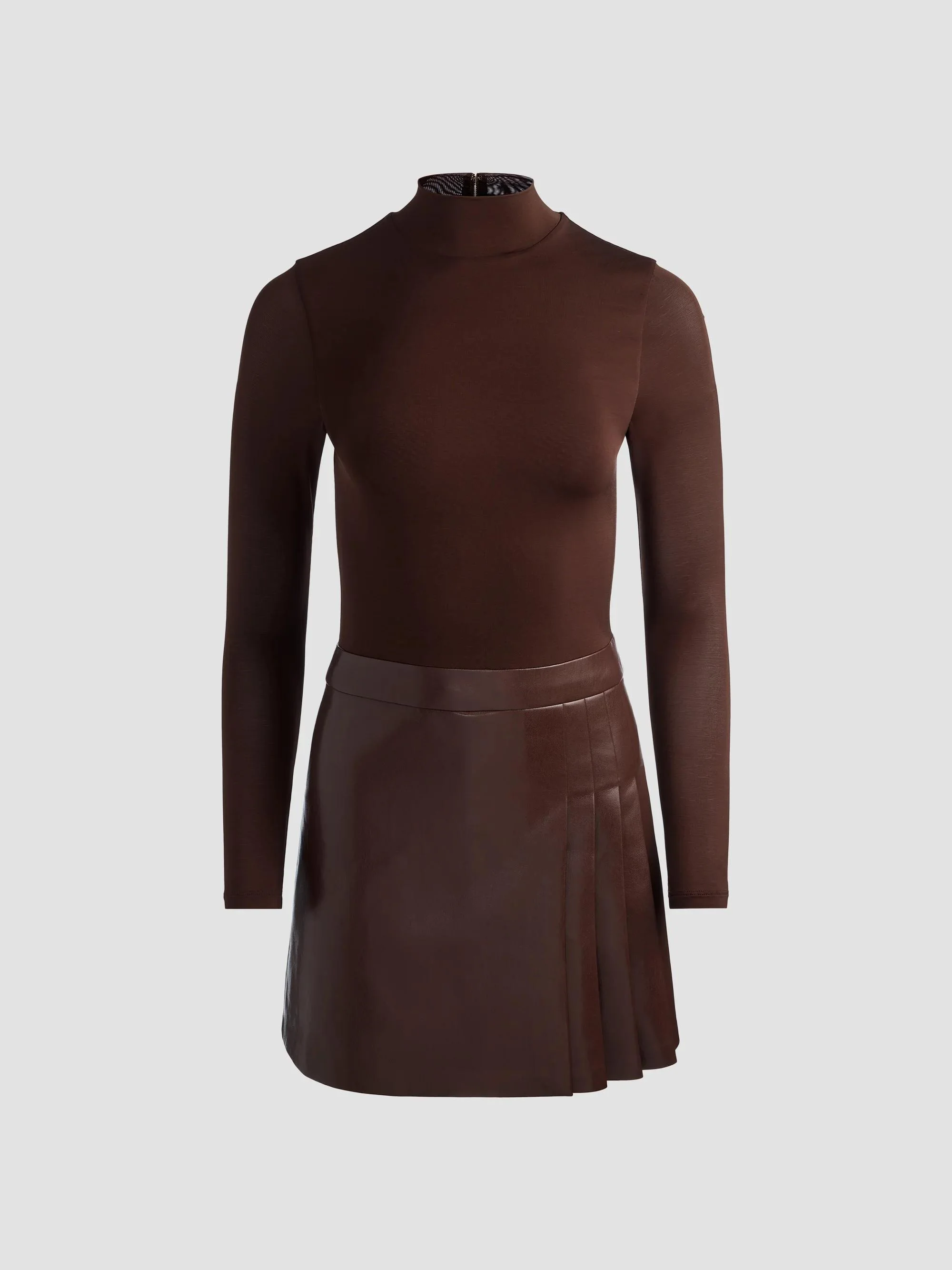 Women's Chara Mixed-Media Pleated-Skirt Mini Dress - Dark Chocolate - 1