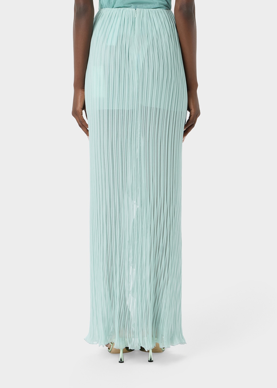 PLEATED SKIRT IN SILK CHIFFON WITH RUFFLES - 4