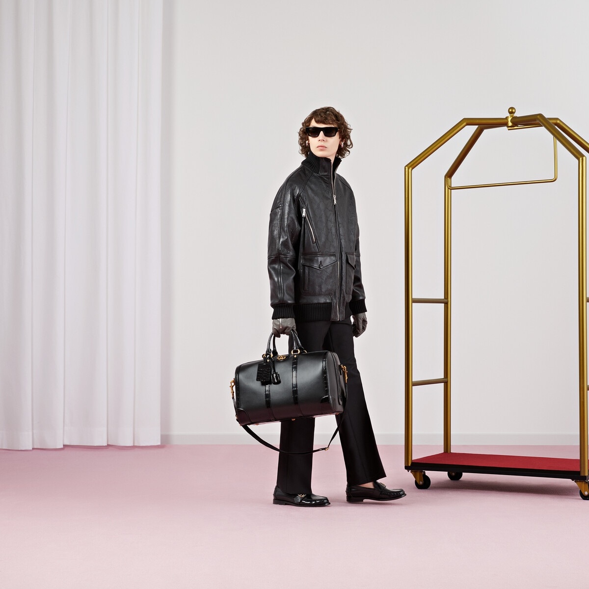 Crocodile trim duffle bag with Double G - 3