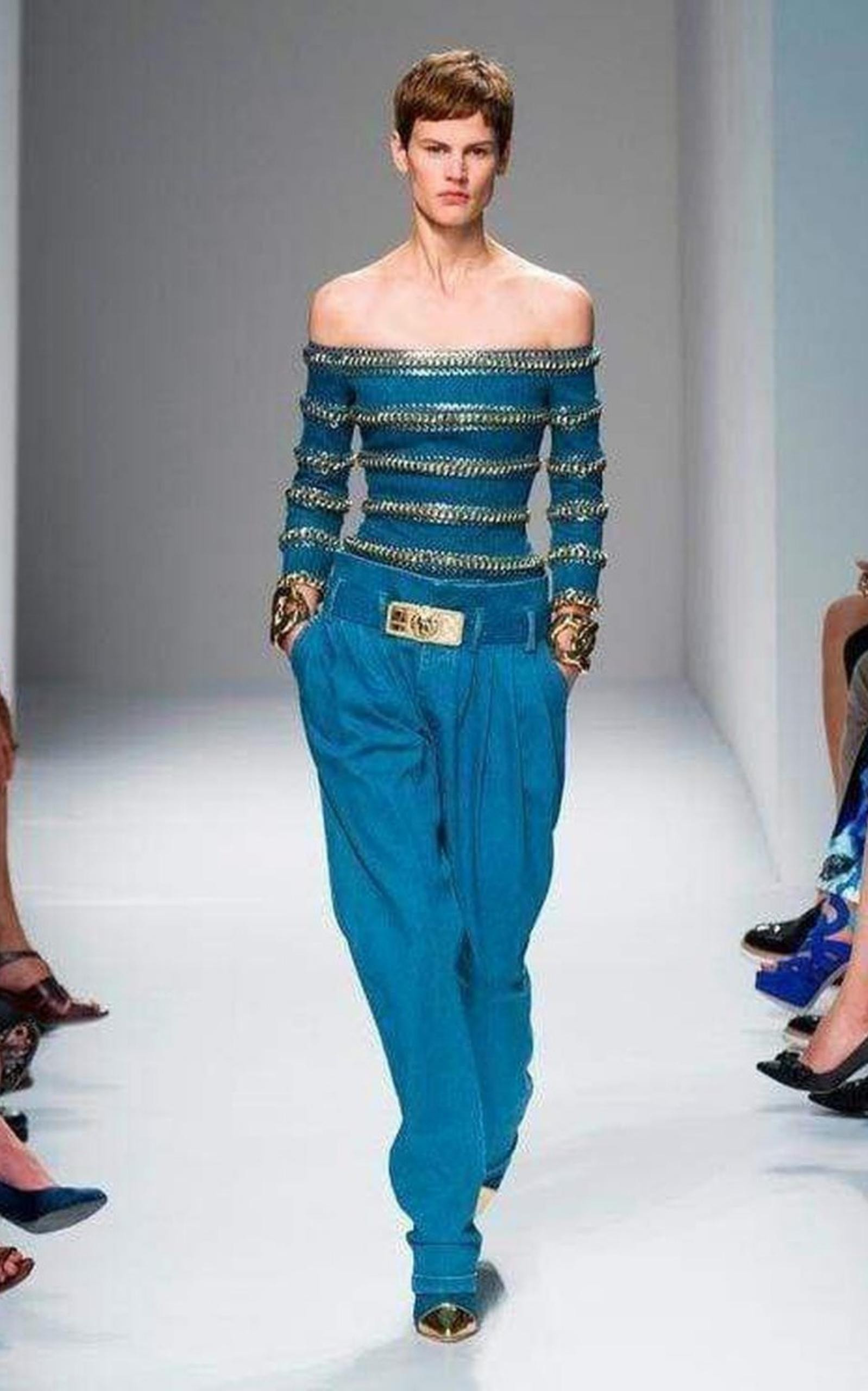 Blue Denim High Waist Pants - 2