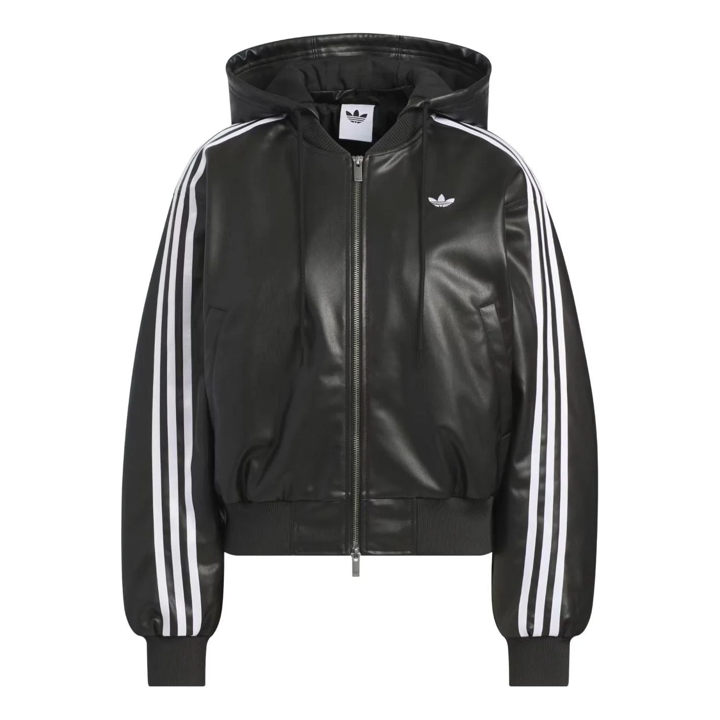 (WMNS) adidas Double Leather Jacket Asia Sizing 'Black' KU6857 - 1