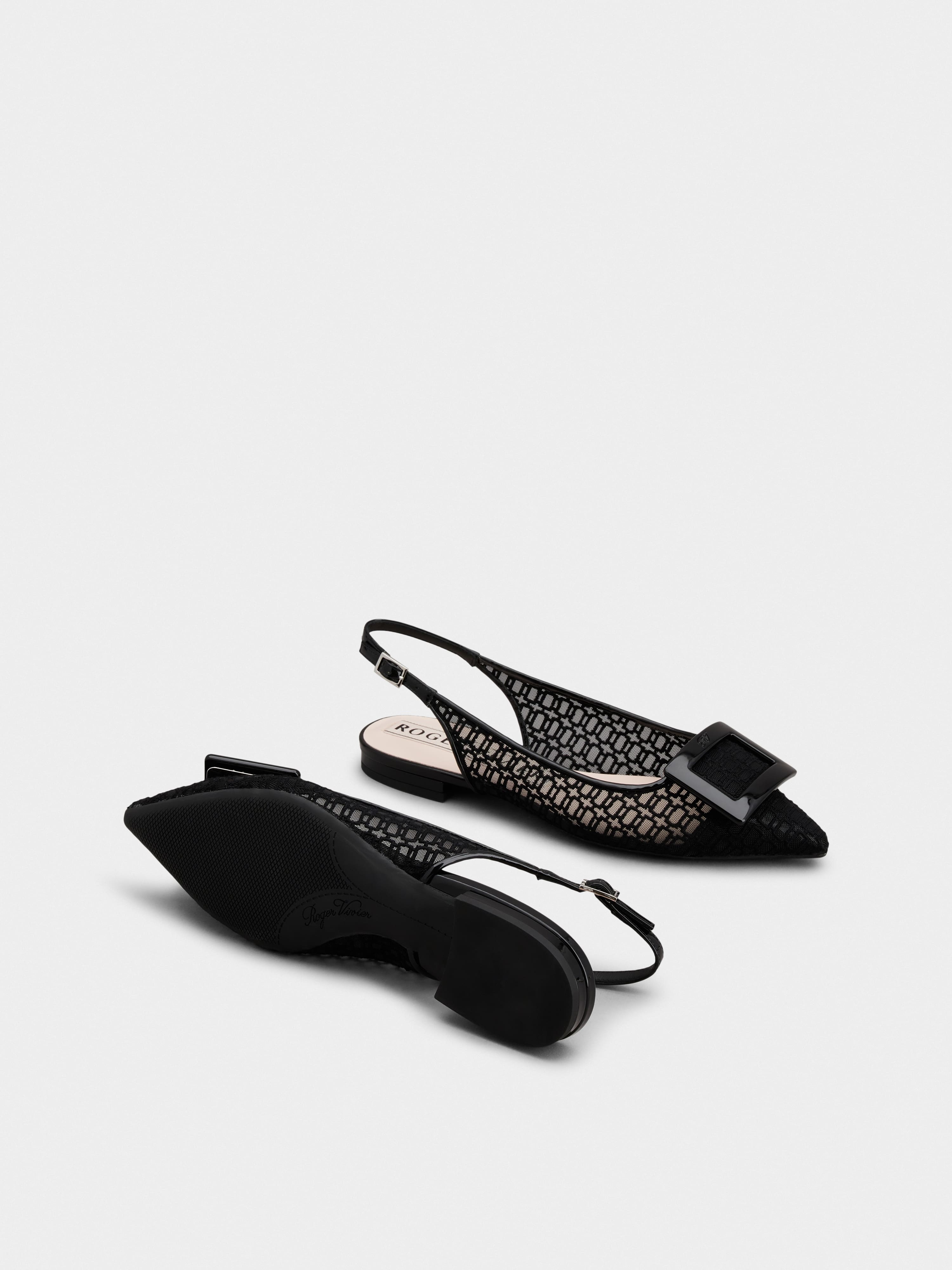 Gommettine Net Lacquered Buckle Slingback Ballerinas in Fabric - 5